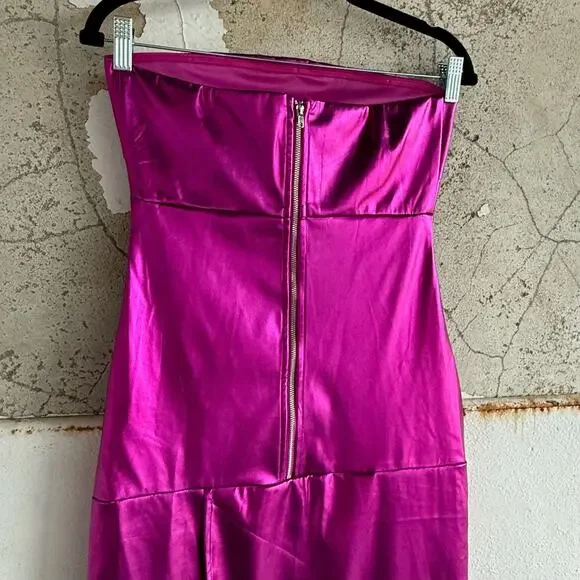 Metallic Maxi Dress‎ Strapless Bodycon Magenta Pink Tube Gown Womens S NWT Party - Picture 6 of 7